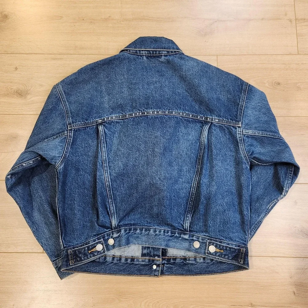 Levi's Premium Jacket Mens Small Blue Denim Trucker Button Front Distressed